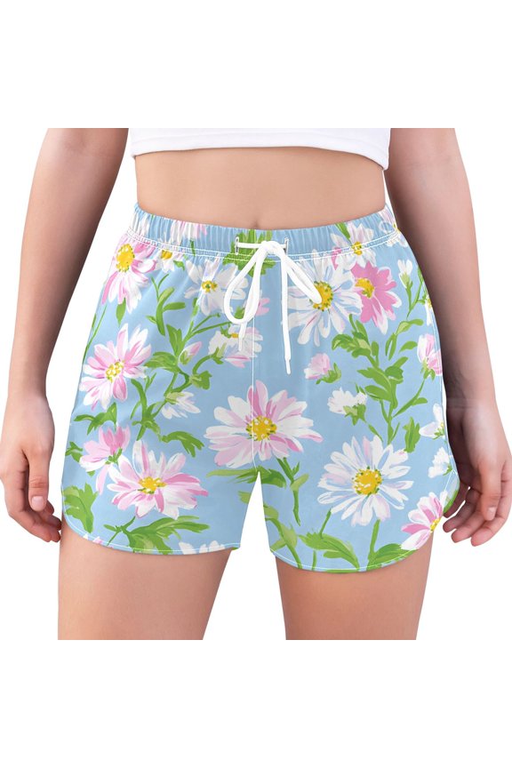 Womens Swim Shorts Mesh Liner Quick Dry Casual Beach Board Bottom with Pockets, Sizes S-2XL, Blue Floral