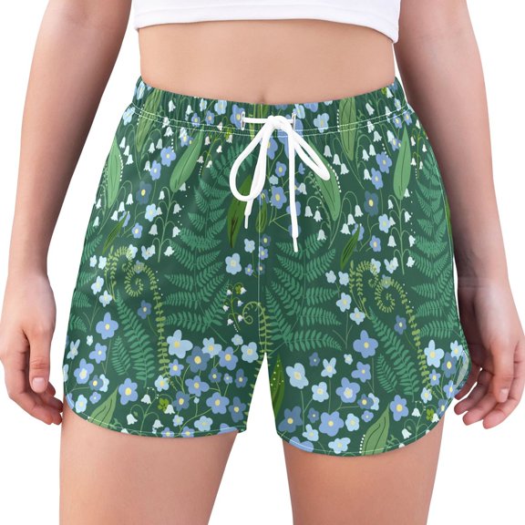 FORMRS Womens Swim Shorts Mesh Liner Quick Dry Casual Beach Board Bottom with Pockets, Sizes S-2XL, Blue Flowers Pattern