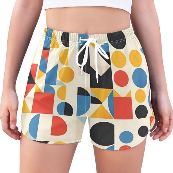 FORMRS Womens Swim Shorts Mesh Liner Quick Dry Casual Beach Board Bottom with Pockets, Sizes S-2XL, Blue Geometric