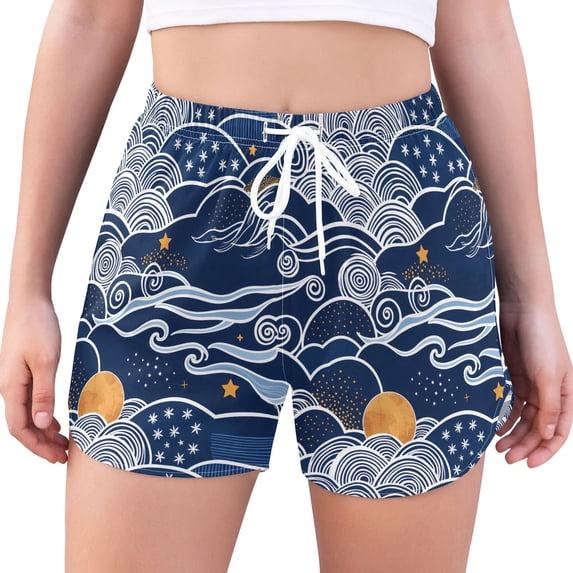 FORMRS Womens Swim Shorts Mesh Liner Quick Dry Casual Beach Board Bottom with Pockets, Sizes S-2XL, Blue Night Sky