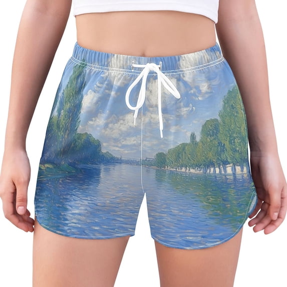 FORMRS Womens Swim Shorts Mesh Liner Quick Dry Casual Beach Board Bottom with Pockets, Sizes S-2XL, Blue Sky and River