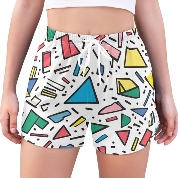FORMRS Womens Swim Shorts Mesh Liner Quick Dry Casual Beach Board Bottom with Pockets, Sizes S-2XL, Blue Triangles