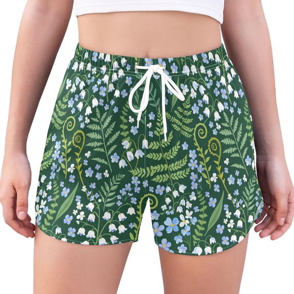 FORMRS Womens Swim Shorts Mesh Liner Quick Dry Casual Beach Board Bottom with Pockets, Sizes S-2XL, Blue Wildflower Pattern