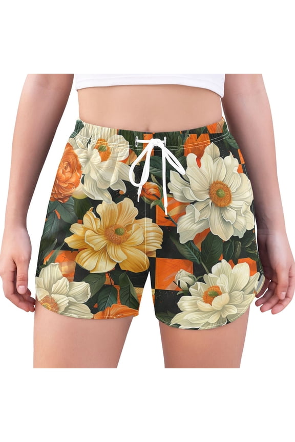 Womens Swim Shorts Mesh Liner Quick Dry Casual Beach Board Bottom with Pockets, Sizes S-2XL, Bright Floral