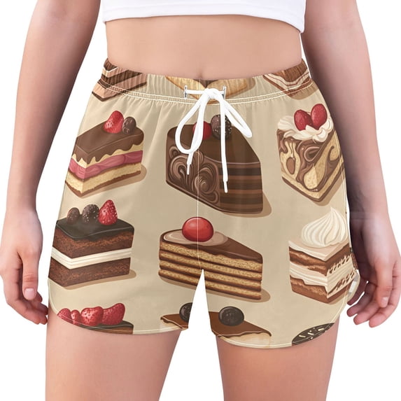 FORMRS Womens Swim Shorts Mesh Liner Quick Dry Casual Beach Board Bottom with Pockets, Sizes S-2XL, Brown Cakes