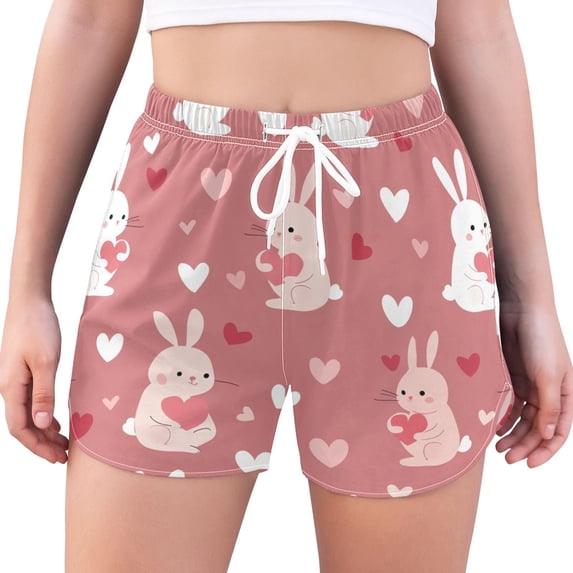 FORMRS Womens Swim Shorts Mesh Liner Quick Dry Casual Beach Board Bottom with Pockets, Sizes S-2XL, Bunny Love Blooms