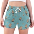 thumbnail image 1 of FORMRS Womens Swim Shorts Mesh Liner Quick Dry Casual Beach Board Bottom with Pockets, Sizes S-2XL, Cartoon Capybaras, 1 of 9