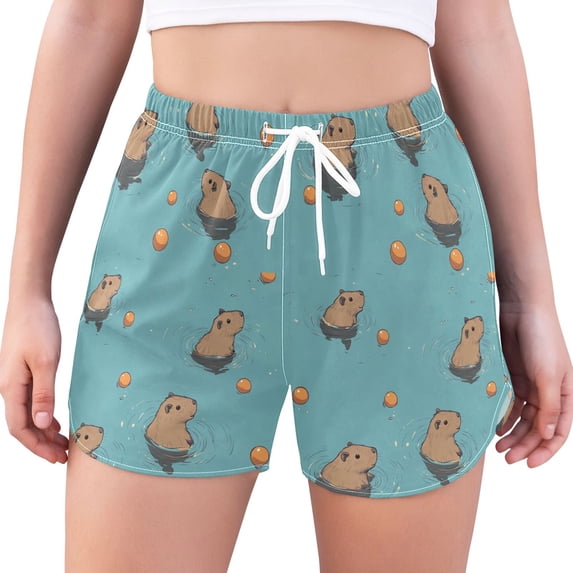 FORMRS Womens Swim Shorts Mesh Liner Quick Dry Casual Beach Board Bottom with Pockets, Sizes S-2XL, Cartoon Capybaras