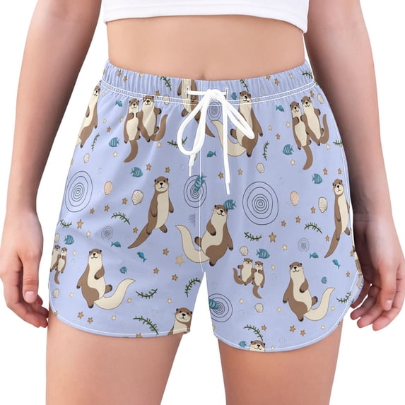 FORMRS Womens Swim Shorts Mesh Liner Quick Dry Casual Beach Board Bottom with Pockets, Sizes S-2XL, Cartoon Otters Pattern