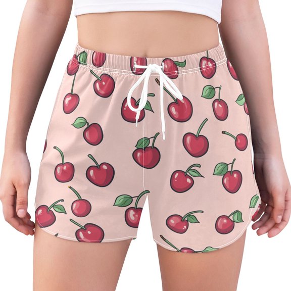 FORMRS Womens Swim Shorts Mesh Liner Quick Dry Casual Beach Board Bottom with Pockets, Sizes S-2XL, Cherries Pattern