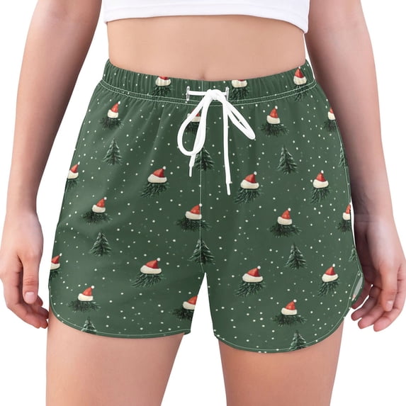 FORMRS Womens Swim Shorts Mesh Liner Quick Dry Casual Beach Board Bottom with Pockets, Sizes S-2XL, Christmas Forest
