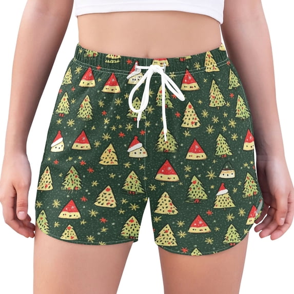 FORMRS Womens Swim Shorts Mesh Liner Quick Dry Casual Beach Board Bottom with Pockets, Sizes S-2XL, Christmas Tree
