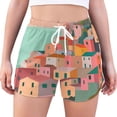 thumbnail image 1 of FORMRS Womens Swim Shorts Mesh Liner Quick Dry Casual Beach Board Bottom with Pockets, Sizes S-2XL, Cityscape Painting, 1 of 9