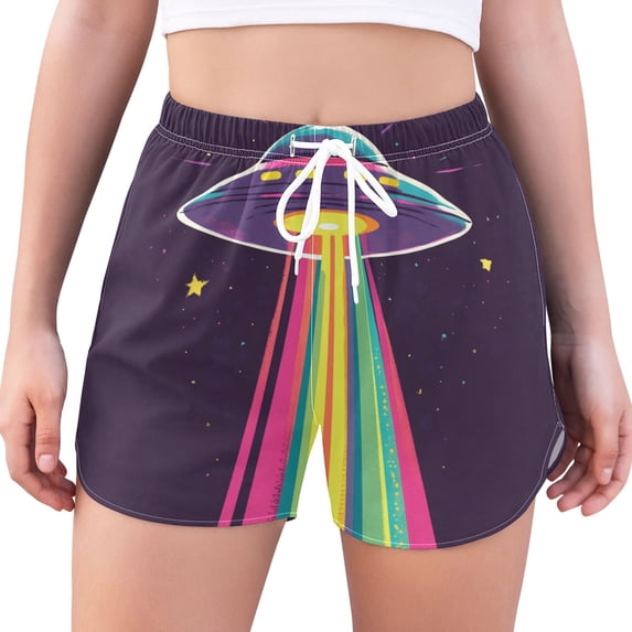 FORMRS Womens Swim Shorts Mesh Liner Quick Dry Casual Beach Board Bottom with Pockets, Sizes S-2XL, Colorful UFO