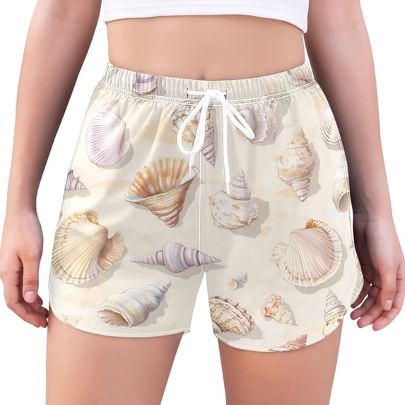 FORMRS Womens Swim Shorts Mesh Liner Quick Dry Casual Beach Board Bottom with Pockets, Sizes S-2XL, Colorful Watercolor Seashells