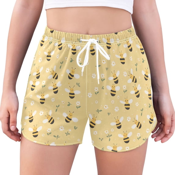 FORMRS Womens Swim Shorts Mesh Liner Quick Dry Casual Beach Board Bottom with Pockets, Sizes S-2XL, Cute Bee Pattern