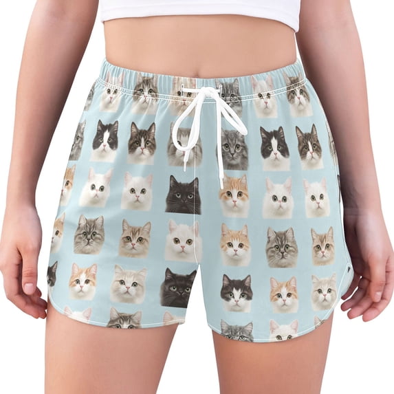 FORMRS Womens Swim Shorts Mesh Liner Quick Dry Casual Beach Board Bottom with Pockets, Sizes S-2XL, Cute Cat Faces