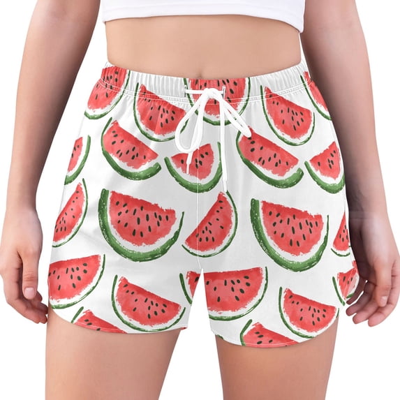 FORMRS Womens Swim Shorts Mesh Liner Quick Dry Casual Beach Board Bottom with Pockets, Sizes S-2XL, Cute Watermelon