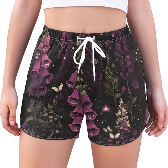 FORMRS Womens Swim Shorts Mesh Liner Quick Dry Casual Beach Board Bottom with Pockets, Sizes S-2XL, Dark Purple Floral Pattern