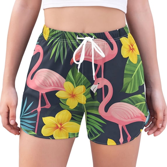 FORMRS Womens Swim Shorts Mesh Liner Quick Dry Casual Beach Board Bottom with Pockets, Sizes S-2XL, Flamingo Pattern