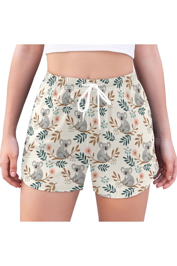 Womens Swim Shorts Mesh Liner Quick Dry Casual Beach Board Bottom with Pockets, Sizes S-2XL, Floral Koala Pattern