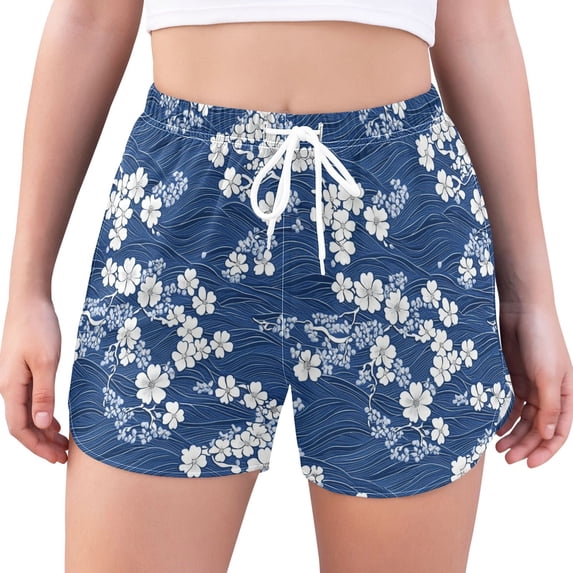 FORMRS Womens Swim Shorts Mesh Liner Quick Dry Casual Beach Board Bottom with Pockets, Sizes S-2XL, Floral Ocean Waves