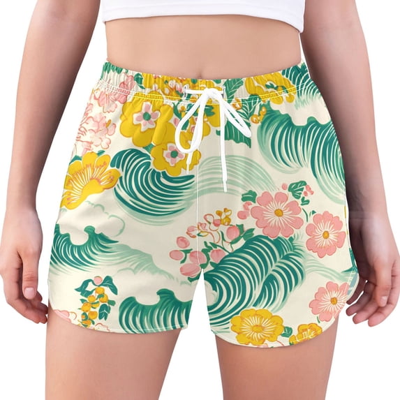 FORMRS Womens Swim Shorts Mesh Liner Quick Dry Casual Beach Board Bottom with Pockets, Sizes S-2XL, Floral Wave