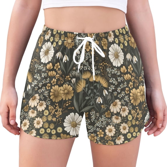 FORMRS Womens Swim Shorts Mesh Liner Quick Dry Casual Beach Board Bottom with Pockets, Sizes S-2XL, Floral Wilderness Pattern