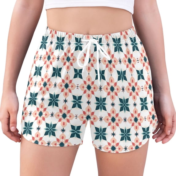 FORMRS Womens Swim Shorts Mesh Liner Quick Dry Casual Beach Board Bottom with Pockets, Sizes S-2XL, Flowers Geometric Pattern