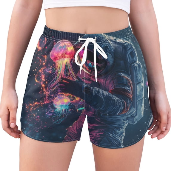 FORMRS Womens Swim Shorts Mesh Liner Quick Dry Casual Beach Board Bottom with Pockets, Sizes S-2XL, Glowing Jellyfish