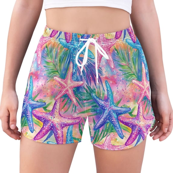 FORMRS Womens Swim Shorts Mesh Liner Quick Dry Casual Beach Board Bottom with Pockets, Sizes S-2XL, Gradient Starfish Pattern