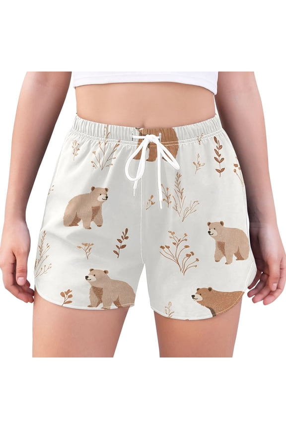 Womens Swim Shorts Mesh Liner Quick Dry Casual Beach Board Bottom with Pockets, Sizes S-2XL, Gray Bears
