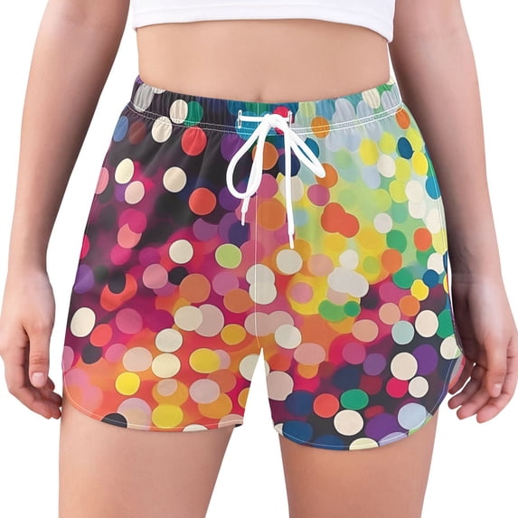 FORMRS Womens Swim Shorts Mesh Liner Quick Dry Casual Beach Board Bottom with Pockets, Sizes S-2XL, Green Colorful Circles