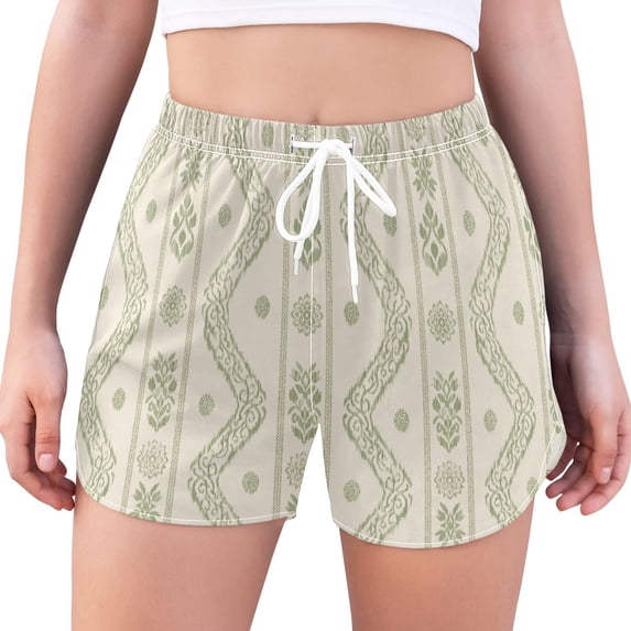 FORMRS Womens Swim Shorts Mesh Liner Quick Dry Casual Beach Board Bottom with Pockets, Sizes S-2XL, Green Floral Stripe Pattern