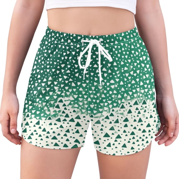 FORMRS Womens Swim Shorts Mesh Liner Quick Dry Casual Beach Board Bottom with Pockets, Sizes S-2XL, Green and White Pattern