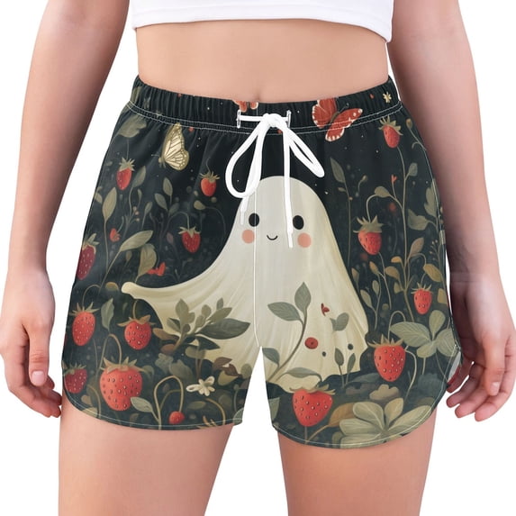 FORMRS Womens Swim Shorts Mesh Liner Quick Dry Casual Beach Board Bottom with Pockets, Sizes S-2XL, Happy Ghost