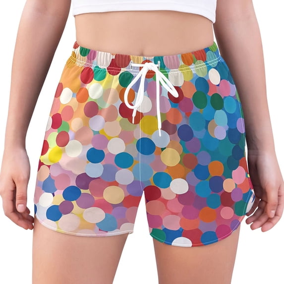 FORMRS Womens Swim Shorts Mesh Liner Quick Dry Casual Beach Board Bottom with Pockets, Sizes S-2XL, Light Colorful Circles