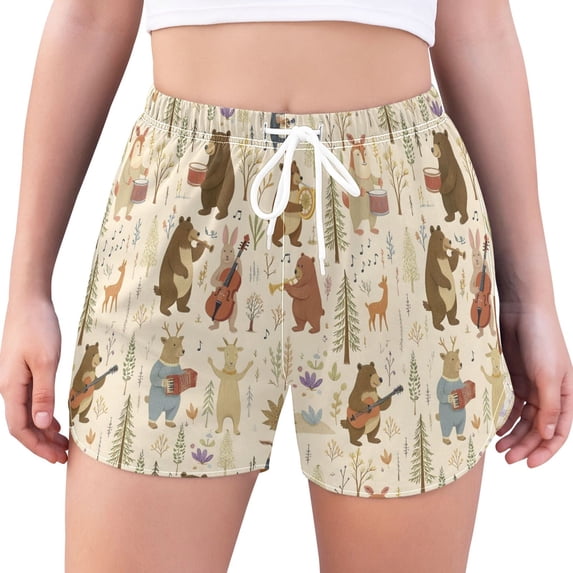 FORMRS Womens Swim Shorts Mesh Liner Quick Dry Casual Beach Board Bottom with Pockets, Sizes S-2XL, Musical Animals Pattern