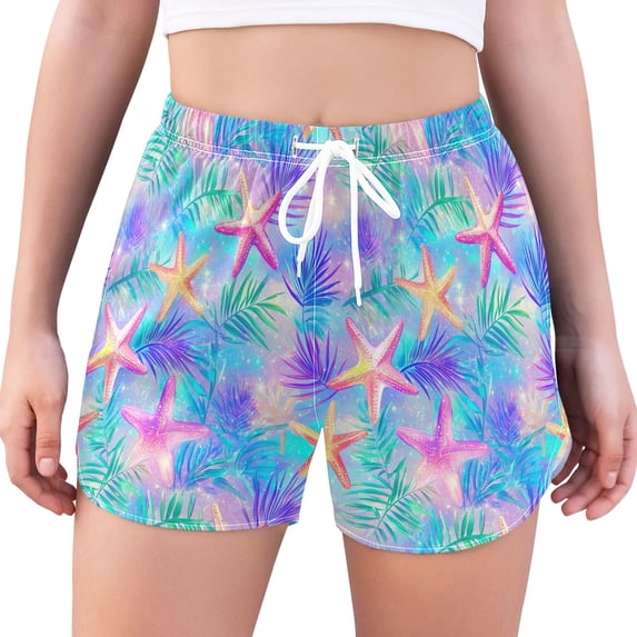 FORMRS Womens Swim Shorts Mesh Liner Quick Dry Casual Beach Board Bottom with Pockets, Sizes S-2XL, Neon Starfish Pattern