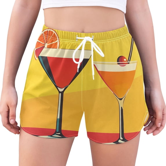 FORMRS Womens Swim Shorts Mesh Liner Quick Dry Casual Beach Board Bottom with Pockets, Sizes S-2XL, Orange Cocktails