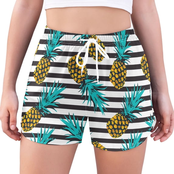 FORMRS Womens Swim Shorts Mesh Liner Quick Dry Casual Beach Board Bottom with Pockets, Sizes S-2XL, Pineapple Stripes Pattern