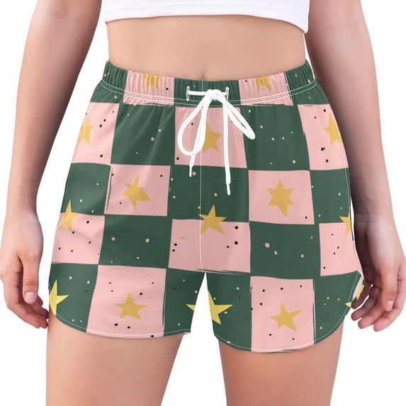 FORMRS Womens Swim Shorts Mesh Liner Quick Dry Casual Beach Board Bottom with Pockets, Sizes S-2XL, Pink Abstract