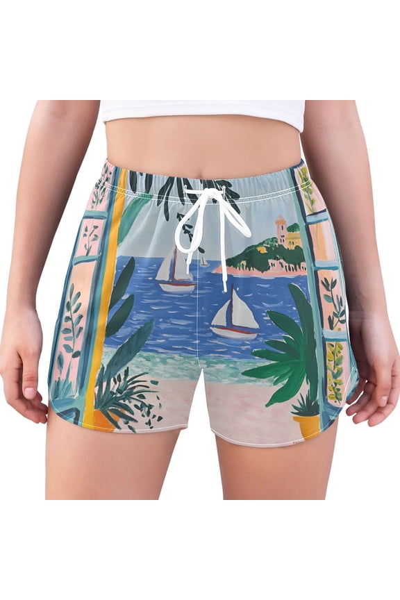 Womens Swim Shorts Mesh Liner Quick Dry Casual Beach Board Bottom with Pockets, Sizes S-2XL, Pink Seaside