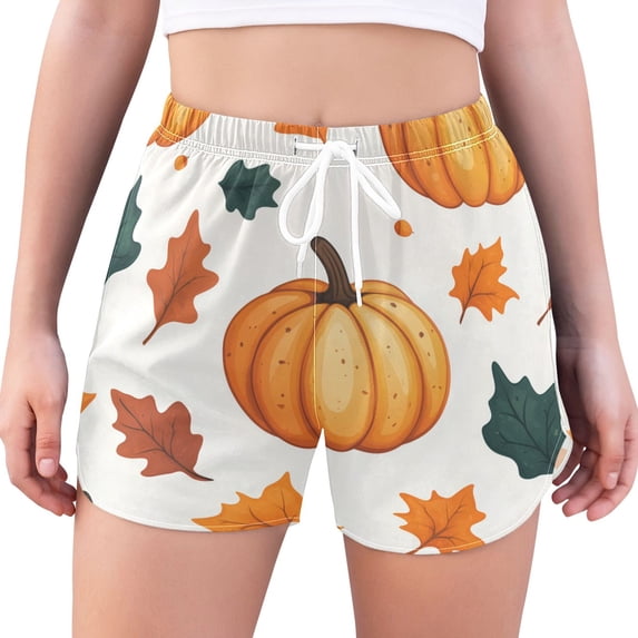 FORMRS Womens Swim Shorts Mesh Liner Quick Dry Casual Beach Board Bottom with Pockets, Sizes S-2XL, Pumpkins Pattern