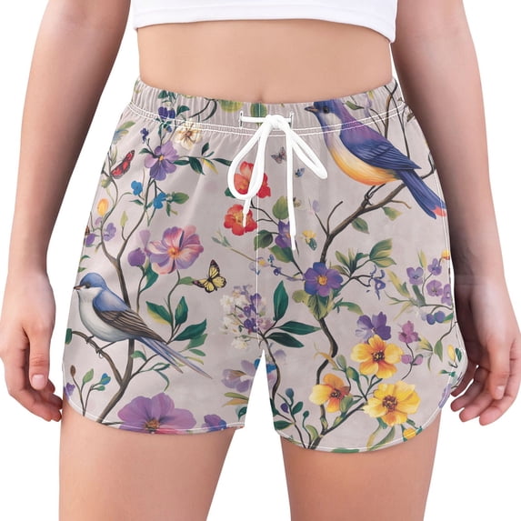 FORMRS Womens Swim Shorts Mesh Liner Quick Dry Casual Beach Board Bottom with Pockets, Sizes S-2XL, Purple Floral Pattern