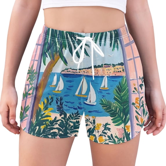 FORMRS Womens Swim Shorts Mesh Liner Quick Dry Casual Beach Board Bottom with Pockets, Sizes S-2XL, Purple Seaside