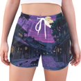 thumbnail image 1 of FORMRS Womens Swim Shorts Mesh Liner Quick Dry Casual Beach Board Bottom with Pockets, Sizes S-2XL, Purple Street, 1 of 9
