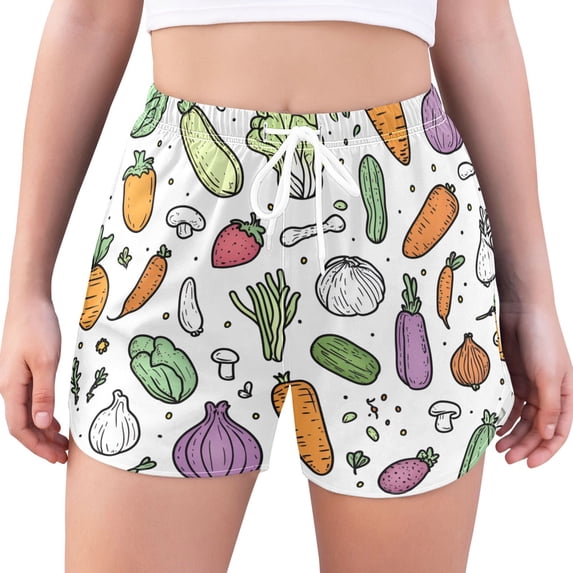FORMRS Womens Swim Shorts Mesh Liner Quick Dry Casual Beach Board Bottom with Pockets, Sizes S-2XL, Purple Vegetables Pattern