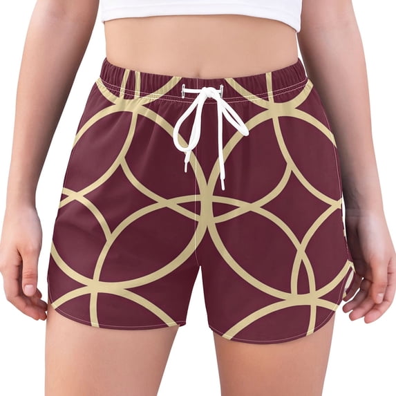 FORMRS Womens Swim Shorts Mesh Liner Quick Dry Casual Beach Board Bottom with Pockets, Sizes S-2XL, Red Circles