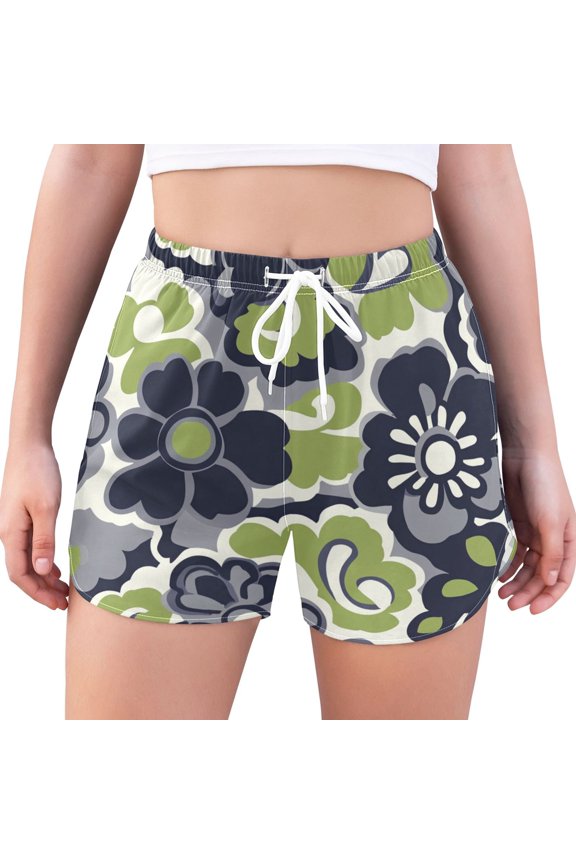 Womens Swim Shorts Mesh Liner Quick Dry Casual Beach Board Bottom with Pockets, Sizes S-2XL, Retro Floral Pattern